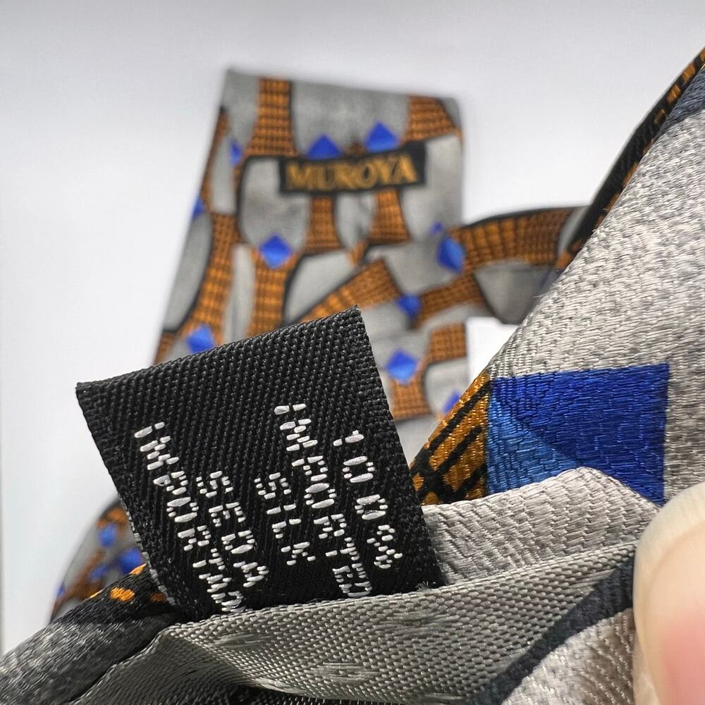 Muroya - Men's Tie-58" Long-Gray Black Orange Modern Geometric Design - Silk-USA - Picture 6 of 7